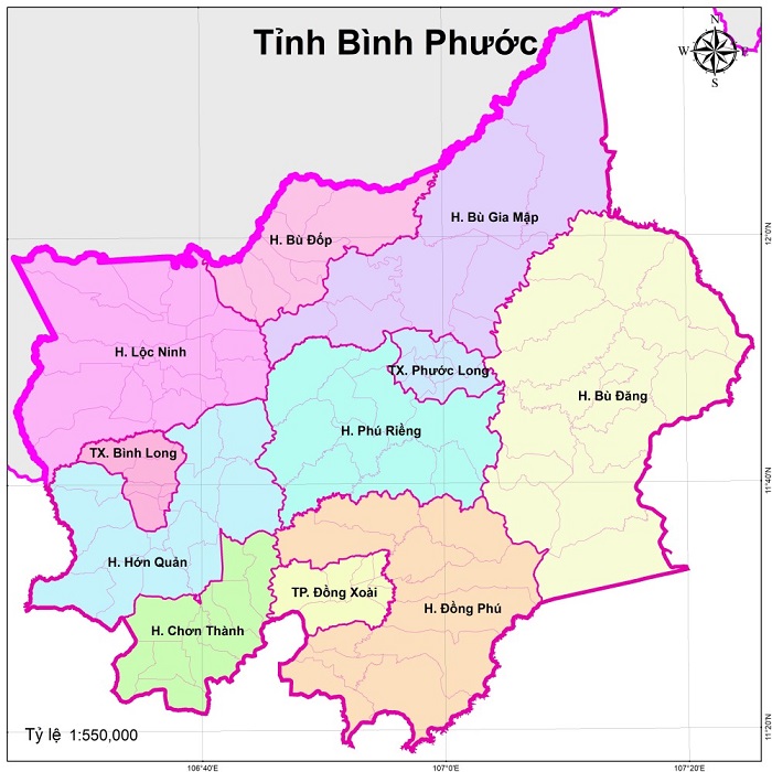 Tỉnh Bình Phước có 11 đơn vị hành chính cấp huyện